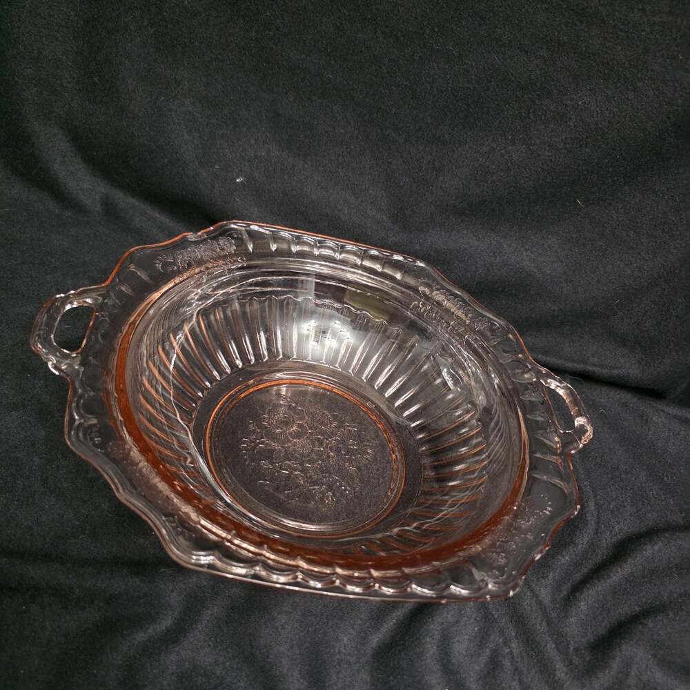Pink 11-3/4" Hocking Glass "Mayfair" aka "Open Rose" Depression Era Serving Bowl
